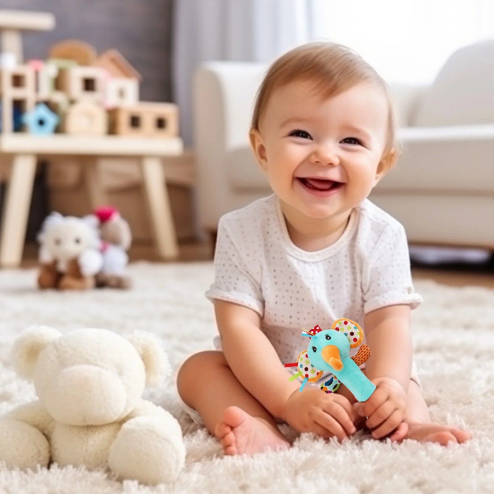 Tarmeek Baby Soft Rattles Shaker Teething for 0-6 Months Newborn,Infant Developmental Hand Grip Baby Cute Stuffed Animal Doll for 6-12 Months Toddlers,Birthday Gifts for Kids