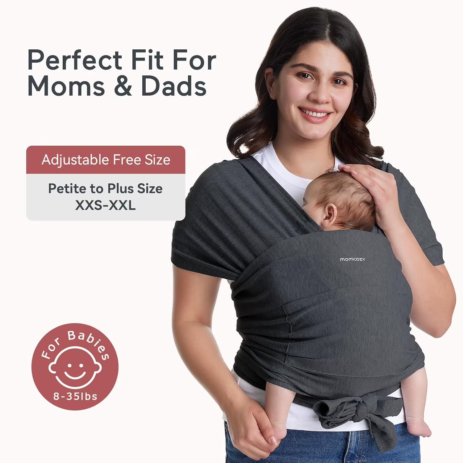 Baby Wrap Carrier, Easy to Wear Infant Carrier Slings, Lightweight Adjustable Hands Free Baby Sling, for Newborn to Toddler 8-35 Lbs